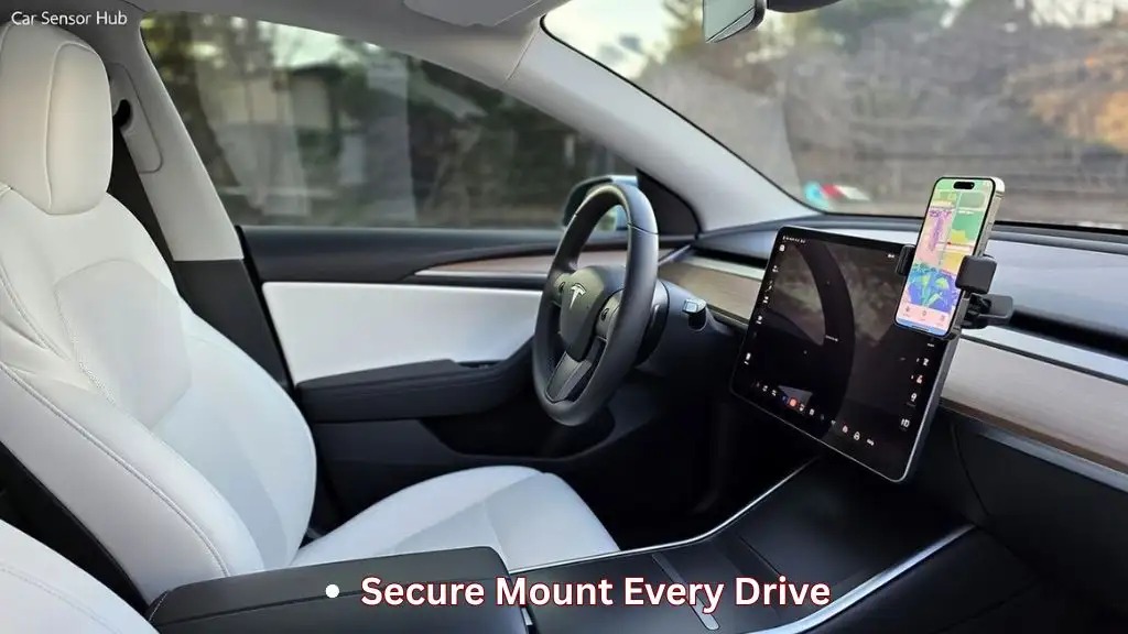 Phone Mounts for Tesla Model Y holding a smartphone securely with navigation visible on screen