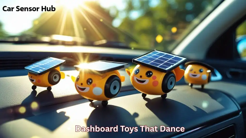 Best Solar Powered Dancing Car Toys displayed on a car dashboard with sunlight activating dancing movement