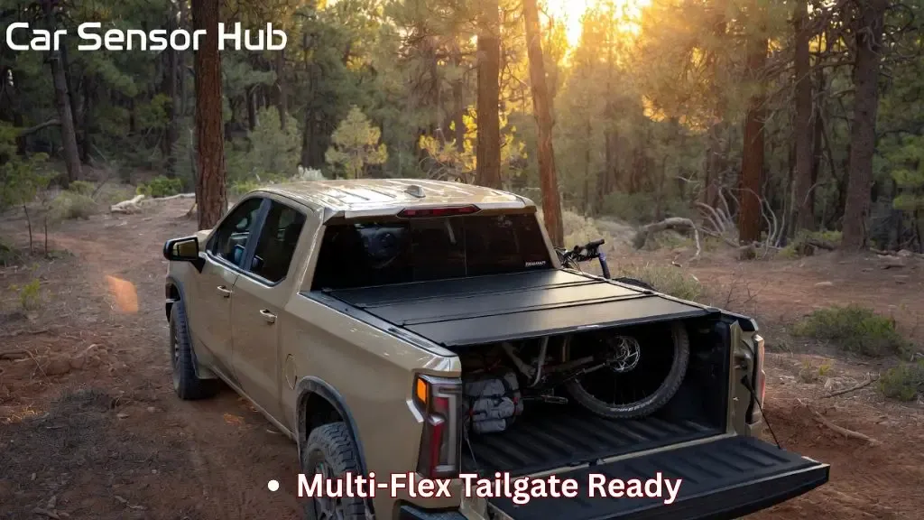 A matte black hard tri-fold tonneau cover on a Chevy Silverado 1500.