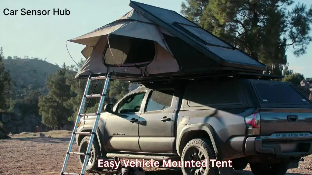 rooftop tents for Toyota Tacoma shown mounted on truck parked at a scenic campsite