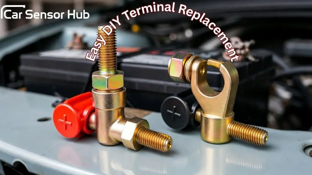 A pair of high-conductivity brass car battery terminal connectors with color-coded caps for positive and negative posts.