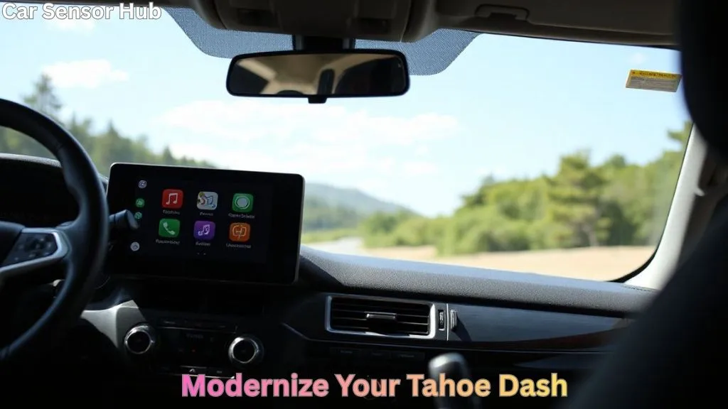 Chevy Tahoe Apple CarPlay upgrade kit shown on dashboard with CarPlay apps visible