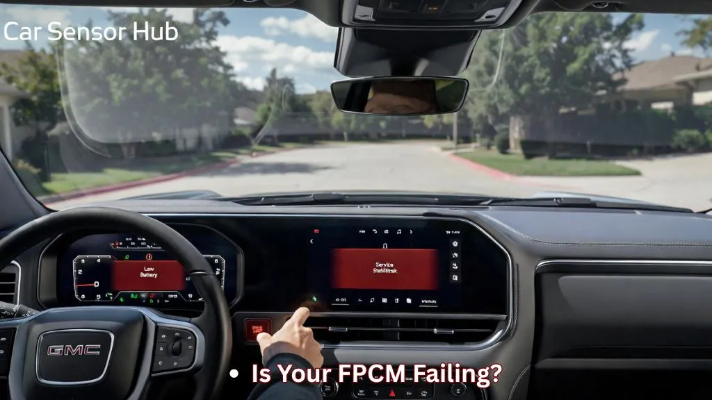 A 2026 GMC Sierra dashboard showing warning lights during a no-start condition.