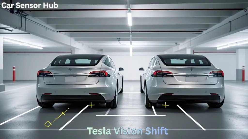Tesla Model 3 without ultrasonic sensors using camera-based Tesla Vision for parking detection