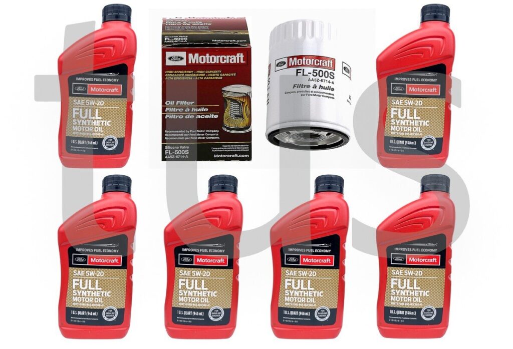 Mechanic adding engine oil flush treatment to a Ford Fusion engine for better performance.