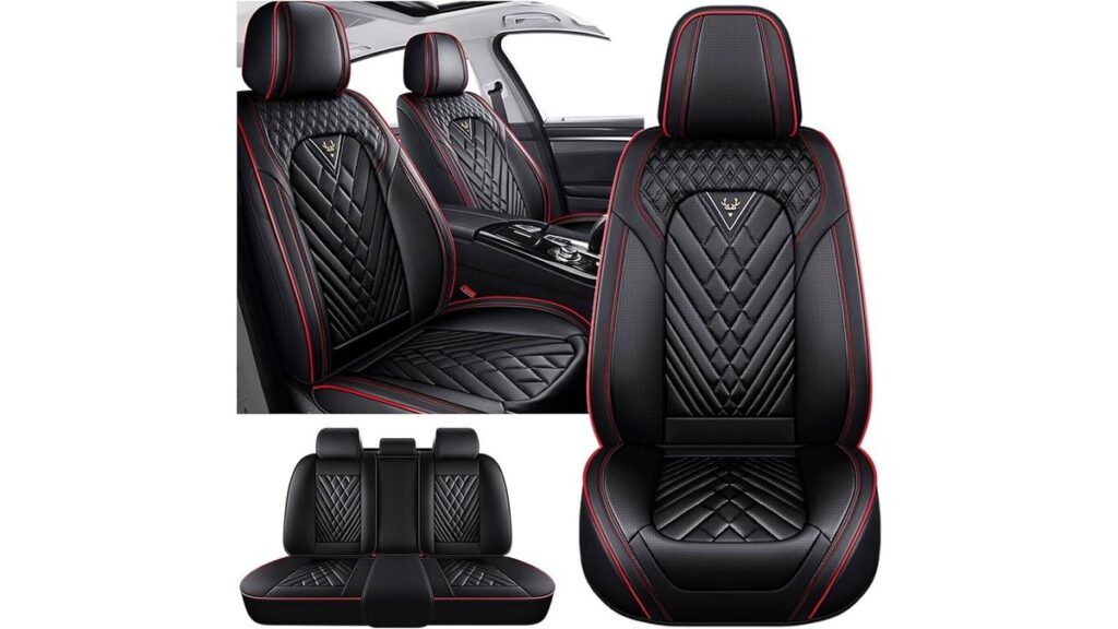 A black car seat protector mat installed under a child seat in a Toyota Corolla.