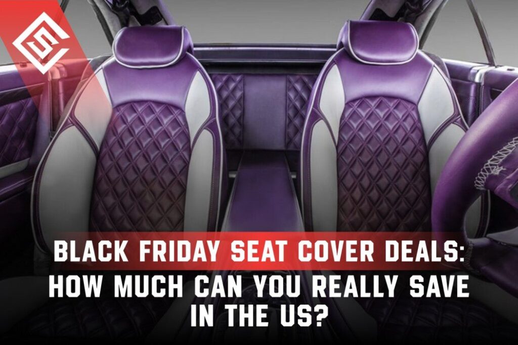 Black quilted car seat covers fitted on a sedan's front seats