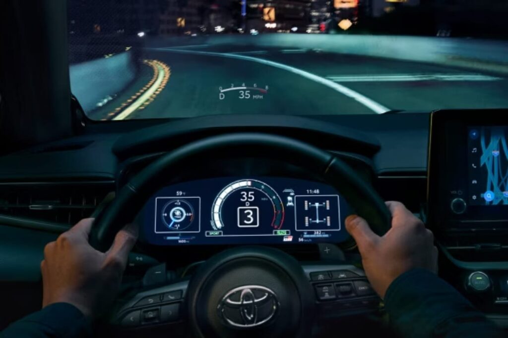 Heads up display projects navigation data on Toyota Corolla windshield