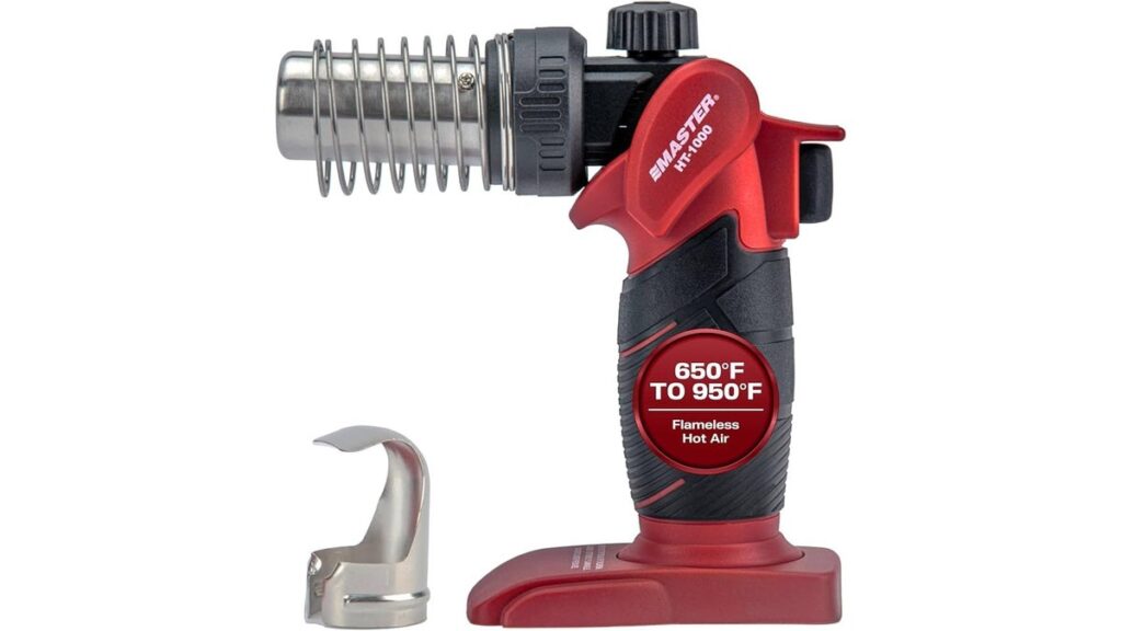 Heat gun for heat shrink automotive work on a garage bench with tubing and wire