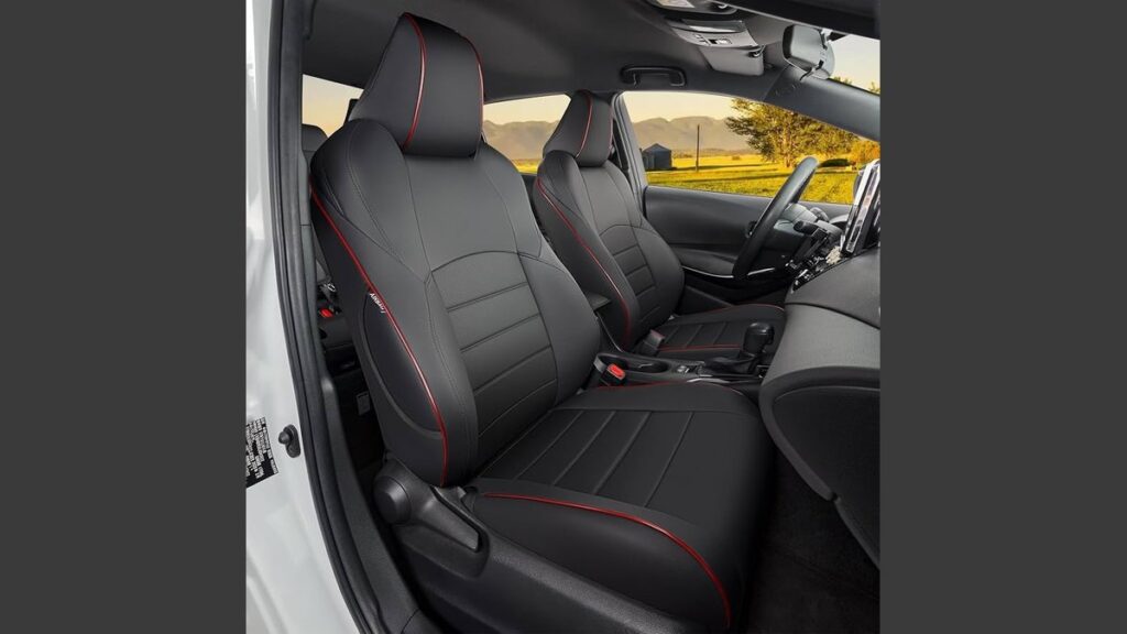 Heated seat cushion fitted on a Toyota Corolla driver's seat in soft daylight