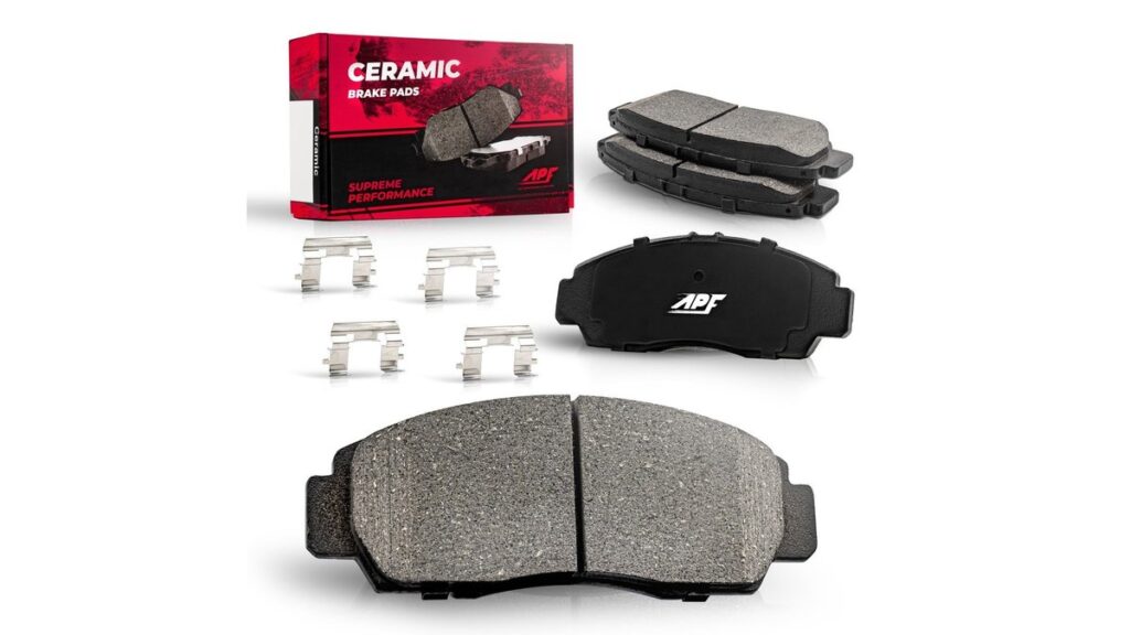 High quality ceramic brake pads displayed on a shop floor for a Toyota Corolla.