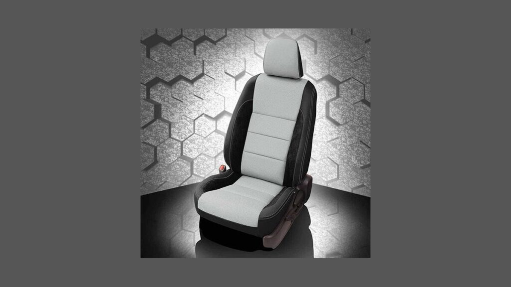 Tan leather seat covers fitted on Toyota Corolla front seats in natural light